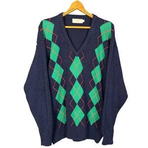 Vintage Archie & Brown Son Argyle Knit Sweater, V-Neck, Preppy Aesthetic, Cotton